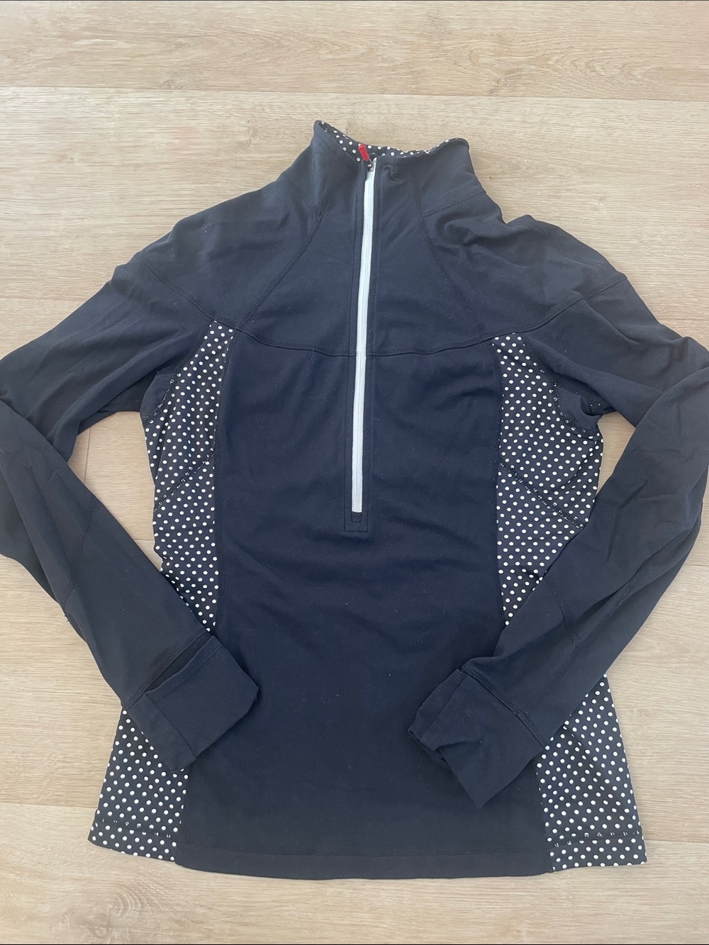 lululemon athletica Black Half-Zip Top with White Polka-Panel Accents